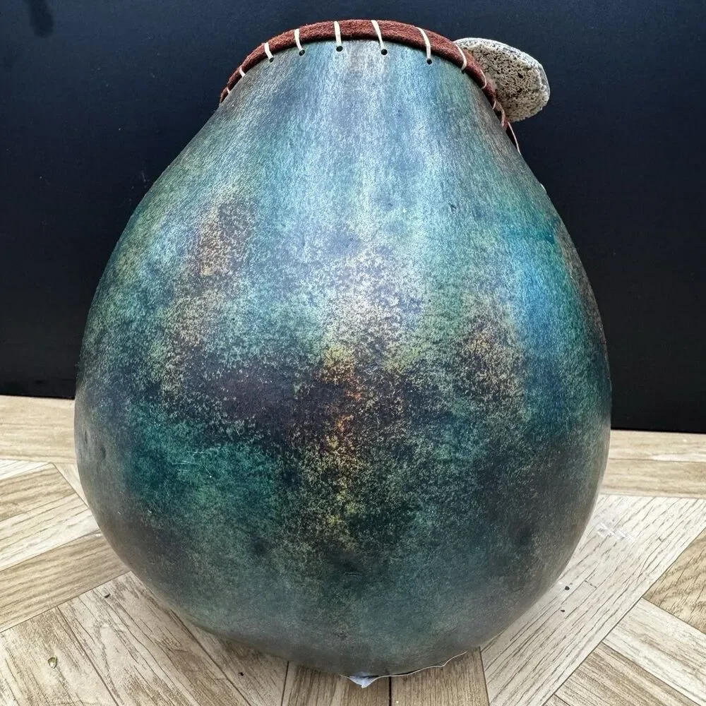 John Gibson Signed Artisan Gourd Vessel Hand Painted Studio Pottery Folk Art